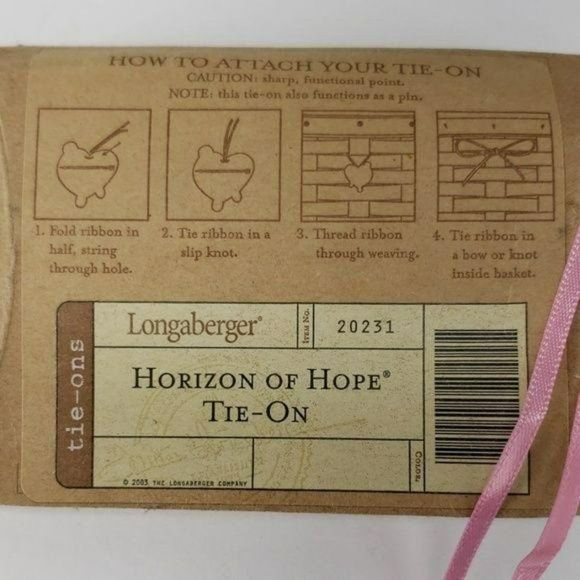 Longaberger Tie Back Horizon Of Hope Basket Decor Pink Silver HEART - Picture 2 of 4